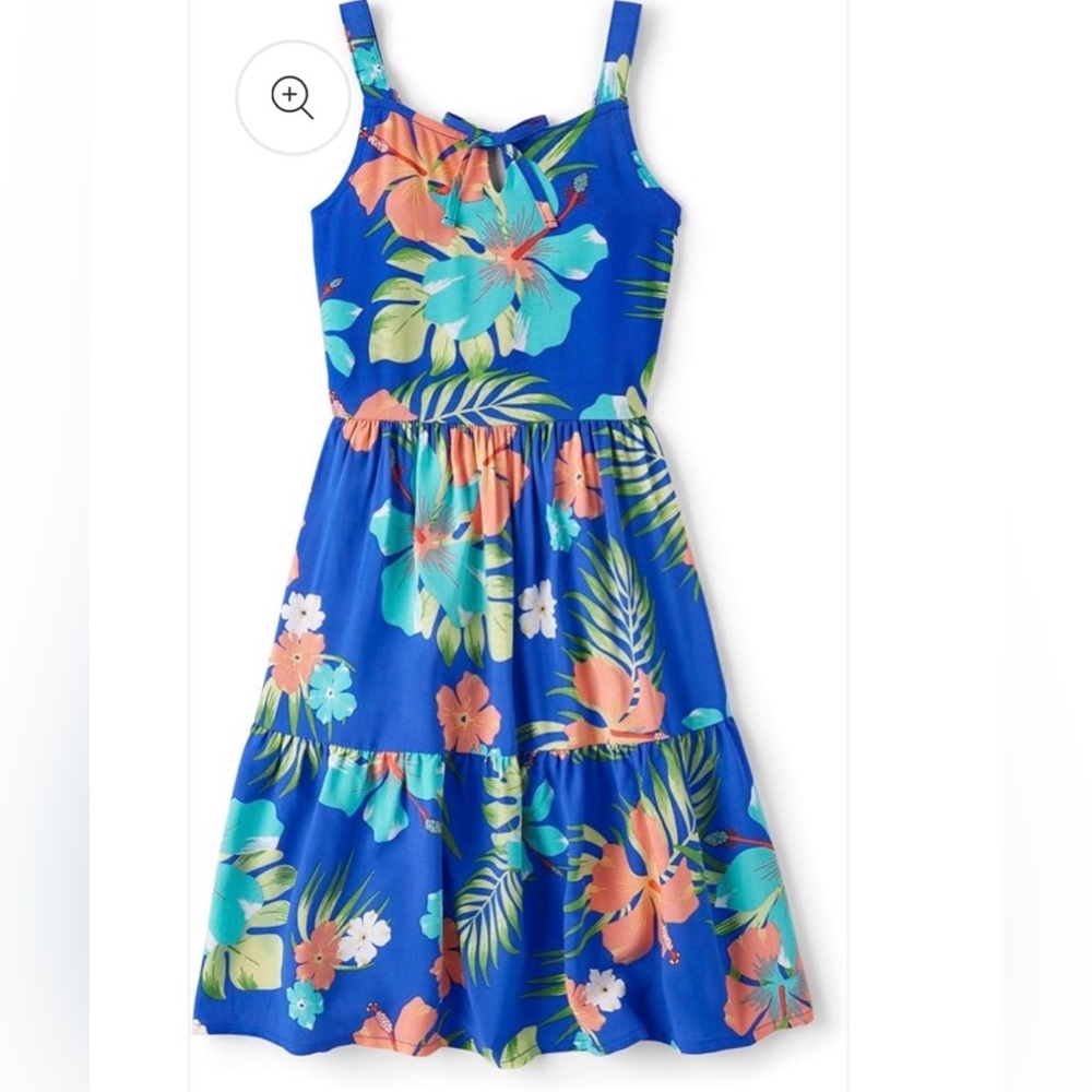 Girls Tropical Tiered Dress in Royal Blue
